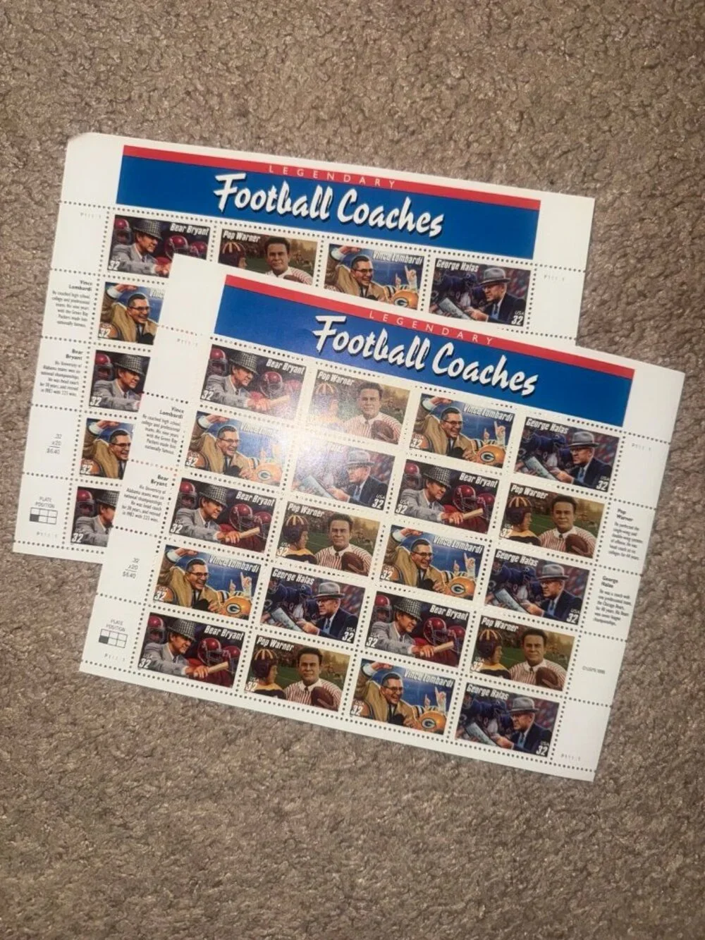 Sheets of 20 “football coaches” 1996 stamps